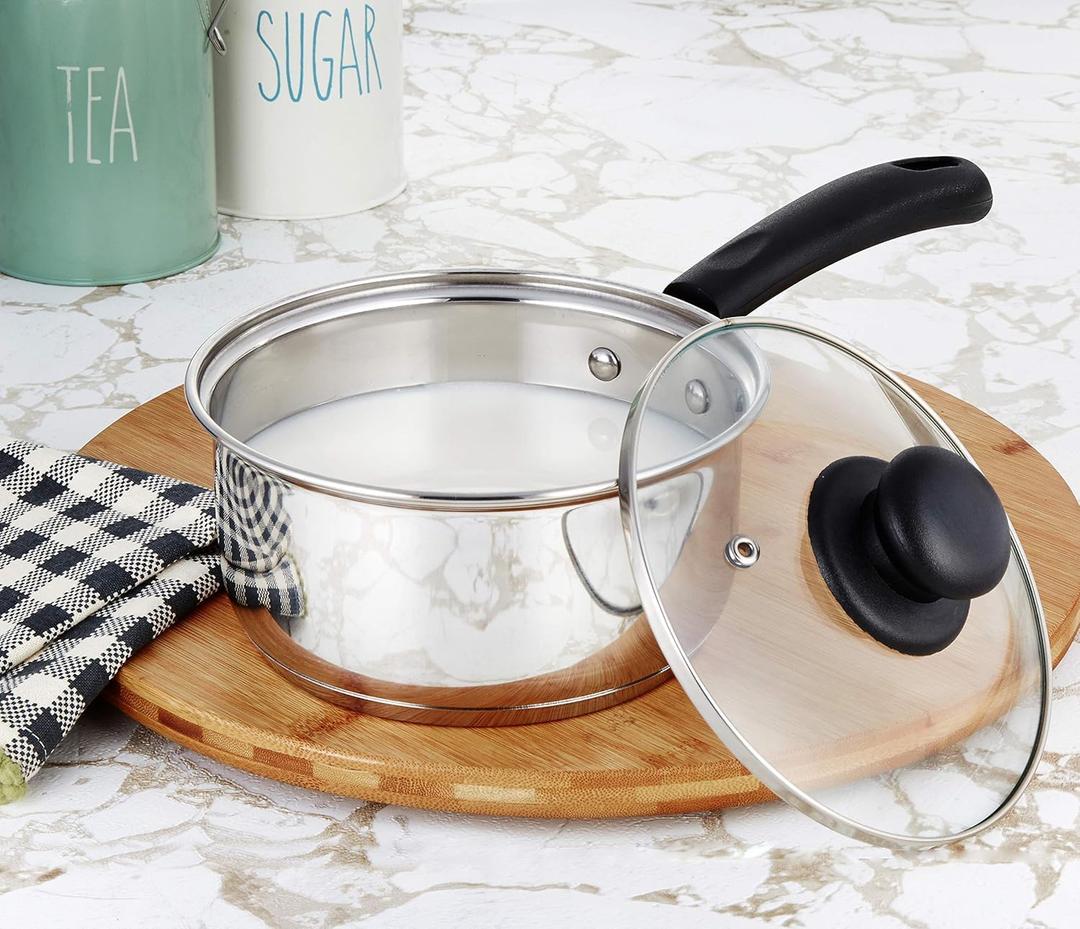 NOBILITY 1.5 quart Stainless Steel Saucepan with Lid, Tempered Glass, Stay-Cool Handle, Induction Ready, Oven Safe, Compatible with All Cooktops, Dishwasher Safe Soup Pot, 16 cm, 1500 ml