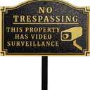 No Trespassing - This Property Has Video Surveillance,Home Security Camera Sign with Stakes, Heavy Duty Material, Embossed Letters, 11.5"7.5 with 31.5" Post and Upgraded Stainless Screws