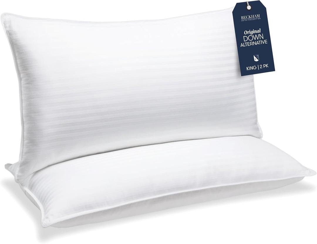 Beckham Hotel Collection Bed Pillows King Size Set of 2 - Down Alternative Pillow for Back, Stomach or Side Sleepers (White)