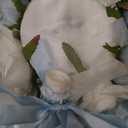 Wedding Bouquets for Bride - Realistic Silk Flowers Artificial Roses, 9 Inch Bridesmaid Bouquet for Ceremony, Church, Anniversary, and Home Decoration (White & Blue)