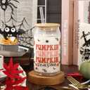 Whaline 2 Pack Halloween Drinking Glasses 16oz Scary Pumpkin Glass Cup Orange Pink Iced Coffee Cup with Lid Straw for Fall Halloween Cocktail Whiskey Beer Soda