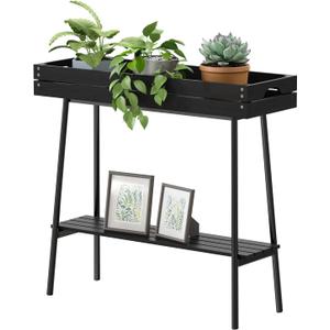 BAMBANG Bamboo Plant Stand Indoor, 2 Tier Small Plant Table, Tall Plant Stand for Indoor Plants, Window Sill Plant Shelf, Flower Pot Holder Plant Bench Plant Rack for Living Room Outdoor, Black