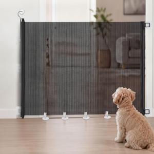 Retractable Dog Gate No Drill, Black, 30 x 70 Inches, Anti Crawl