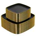 bUCLA 100PCS Black Plastic Plates with Gold Trim - Heavy Duty Black Gold Square Plates Disposable - Include 50 Each (Dinner & Dessert) for Party & Graduation