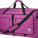 Bago Large Foldable Duffel Bags for Traveling Women & Men - 120L Packable Duffle Bag for Travel with Shoe Compartment - Water Repellant, Heavy Duty, Lightweight Folding & Collapsible (SnowPink)