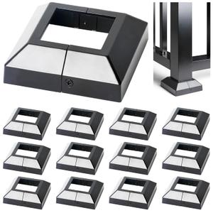 12 pcs 2.5"x2.5" (Actual: 2.5"x2.5") Aluminum Deck Post Base Cover, for Railings, Stairs, Patios, Porches, Split Deck Post Skirt (Black)