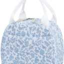 Lunch Bag - Insulated Lunch Box for Women, Reusable Large Capacity Cooler Bag for Adult, Small Leakproof Cute Corduroy Lunch Tote for Work Office Travel Picnic (Corduroy Blue-Flower)