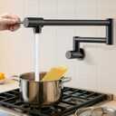 KES Pot Filler Faucet with Heat-Resistant Cartridge, 25.6" Over Stove Pot Filler, Kitchen Faucet Black with Double Joints Swing Arm Wall Mount, Stainless Steel No Lead, KN926S24LFF18-BK