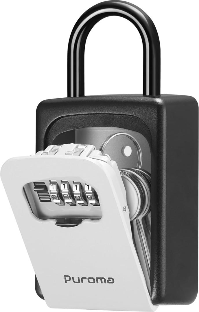 Puroma Lock Box, Large Key Lock Box Resettable Combination Code Lockbox, Portable Wall Mount Lockbox Security Safe Box for Outside Outdoor Home Office Door Handle House Key, Gray (1 Pack) (Grey)