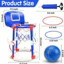 BUUFAN 2 in 1 Pool Basketball Hoop and Ring Toss Game Set, Floating Water Toy with Balls, Rings and Pump, Easy Setup Swimming Play Set for Kids Adults Family Summer Fun Indoor Outdoorwith Backboard