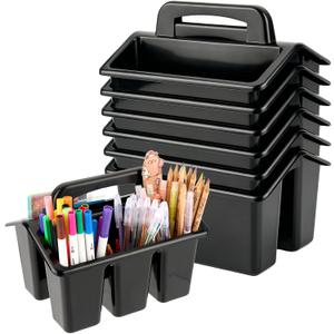 6 Pack Classroom Caddy Organizer with Handle, Table Caddy Classroom | 4 Compartments, 9×6.3×6.7 inches, Thick Durable PP Plastic, Built-in Handle, Stackable Design, for Classroom Desk Office Home