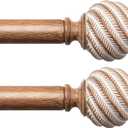 Wood Curtain Rods for Windows 2 Pack, TONIAL 1 Inch Adjustable Heavy Duty Drapery Rods 32-58 Inch with Wood Grain Leaf Pattern Finials, Boho Curtain Rod for Living Room, Bedroom, Indoor, Outdoor