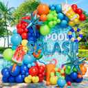 Summer Pool Beach Party Decorations Tropical Balloon Garland Arch Kit with Explosion Star and SPLASH Foil Balloon for Tropical Hawaii Birthday Baby Shower Party Decorations