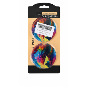  Tree of Life Glass Art Car Cup Holder Coasters 2 Pack Universal 2.63 Inch Anti Slip Ceramic Absorbent Coaster with Cork Base and Finger Notch Cute Car Accessories Interior for Women