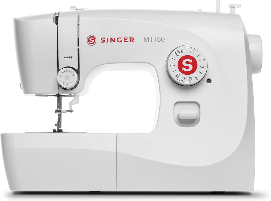 SINGER M1150 Portable Sewing Machine White  Accessories Included | 16 Stitches, Top Drop-in Bobbin, 4-Step Buttonhole, Free Arm, LED Light | Ideal Sewing Machine for Home Projects