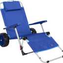 Mac Sports Beach Day Foldable Chaise Lounge Chair with Integrated Wagon Pull Cart Combination and Heavy Wheels - Perfect for Beach, Backyard, Pool or Picnic