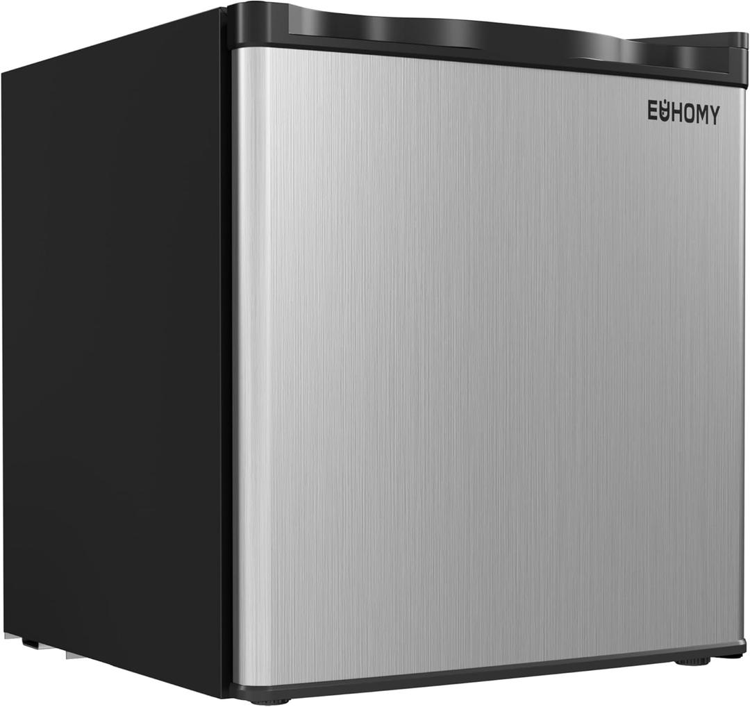 EUHOMY Mini Freezer Countertop,1.1 Cubic Feet, Single DoorCompact Upright Freezer with Reversible Stainless Steel Door, Removable Shelves, Small freezer for Home/Dorms/Apartment/Office(Silver)