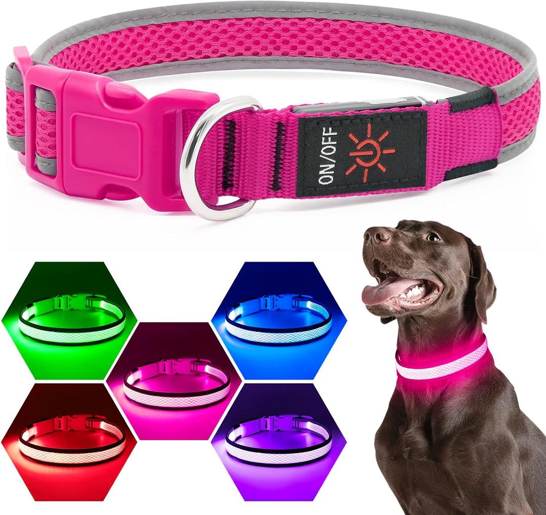 Flashseen LED Dog Collar, Light Up Dog Collar USB Rechargeable, Brightest Dog Lights for Night Walking, Adjustable Dog Collar Light for Dog Safety (Small, Candy Pink)