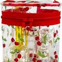 Printed Cherrys Clear Cylinder Travel Makeup Bag,7.1x6.3x6.3inches Portable Waterproof Pouch with Handle Ideal for Women and Girl