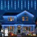Brightown Icicle Lights for Outside with Remote, 20ft 100 LED 20 Tubes Connectable Ice Shape Hanging Christmas Lights for Tree Patio Roof Holiday Decor, Blue and White