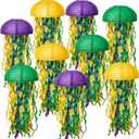 Frienda 9 Pcs Mardi Gras Decorations Purple Gold Green Hanging Paper Lanterns for Mardi Gras Party Accessories Carnival Floats Supplies Gillter Decor Ornament