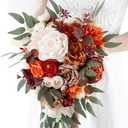 10 Inch Terracotta Wedding Bouquets for Bride Artificial Roses Flower Cascading Cascade Bridal Bouquet for Rustic Boho Fall Vintage Wedding Ceremony Party and Anniversary