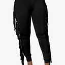 Rimhold Women's Fringe High Waist Solid Bodycon Side Tassel Pants Yoga Sweatpants Bandage Pants Size 2XL