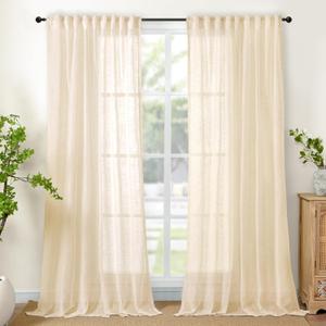 YoungsTex Linen Semi Sheer Curtains 84 Inch Length - Light Filtering Drapes with Back Tab Rod Pocket Lightweight for Bedroom Living Room Window, Chamapgne, 2 Panels, 52 X 84 Inch (Champagne)
