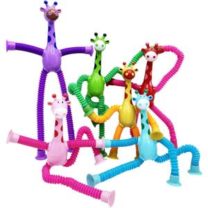 Telescopic Suction Cup Toy, Pop Tube Sensory Fidget Toys for Autism, Airplane Travel Essentials, Educational Fidget Toys, Great Idea for Boys and Girls (6PC Giraffe)