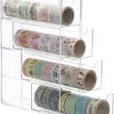 Acrylic Washi Tape Organizer, Clear Washi Tape Storage Holder with 4 Sliding Drawers, Desk Accessories Display Caddy Craft Box, Washi Tape Dispenser for Scrapbooking Art Craft Supplies, 1 Pack