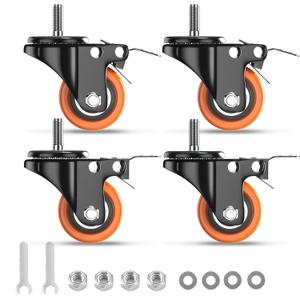 Stem Caster Wheels 2 Inch Heavy Duty Threaded Stem Casters UNC 3/8"-16 x 1 Swivel Casters Set of 4 with Safety Dual Locking Wheel for Furniture and Cart