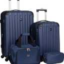 Travelers Club Midtown Hardside 4-Piece Luggage Travel Set, Navy Blue, 26",20",15",10"