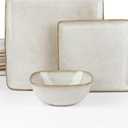 Famiware Dinnerware Sets for 4, Ocean Square 11-Piece Kitchen Plates and Bowls Sets, Reactive Glaze, Microwave and Dishwasher Safe, Scratch Resistant, Cappuccino White