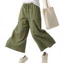 VZQI Wide Leg Pants for Women Flowy Palazzo Drawstring Elastic Waist Trousers with Pockets Summer Beach Vacation Yoga Clothes Green XL (Green, XL)