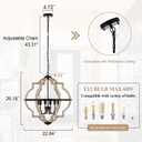 Farmhouse Chandelier for Dining Room Vintage Rustic Oak Distressed White 23'' 6-Light Wood Pendant Lighting Globe Hanging Ceiling Light Fixtures for Entryway Foyer Kitchen Living Room