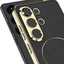 Lunivop Magnetic Case Compatible with Samsung Galaxy S26 Ultra Case PU Leather Back Panel Compatible with Magsafe TPU Silicone Plating Frame for Samsung S26 Ultra 6.9 inch (Black)
