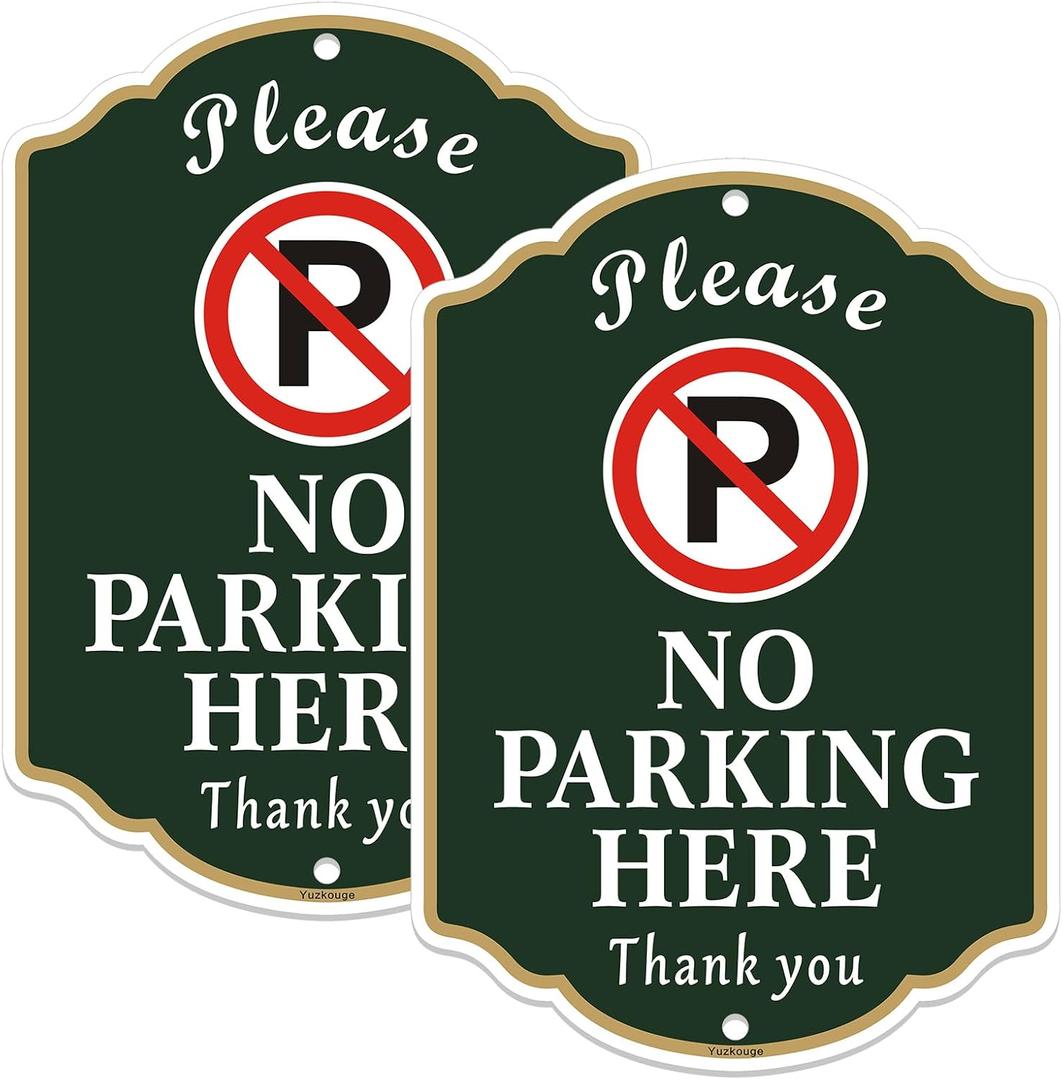 Please No Parking Here Sign - 2 Pack, 10 x 14 Rust Free Aluminum Private Drive Sign, Weatherproof, Fade Resistant, Easy Mounting.