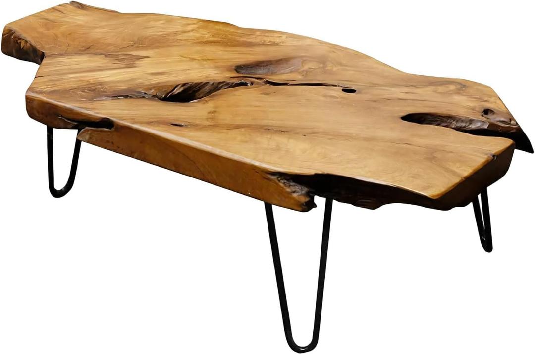 Natural Wood Coffee Table, Live Edge Coffee Table for Living Room, Unique Desktop (Small)