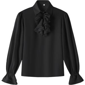 Boys Kids Medieval Pirate Shirt Vampire Costume Renaissance Victorian Scottish Jacobite Ghillie Halloween Tops (6-8 Years, Black)