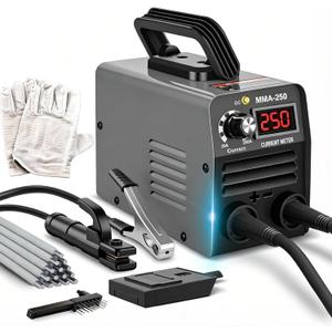 Super Mini Stick Welder Machine,110V 250A ARC Portable MMA Welding Machine for Beginners,Welding Machine with 10pcs Welding Rod Tools,IGBT Inverter Welder,Hot Start Arc Force Anti-stick (Gray)
