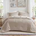Madison Park Essentials Striped Comforter Set Cal King, 7 Pieces Modern Minimalist Jacquard Bedding Set for All Season, Bed in A Bag with Sheet Set and Soft Brushed Reverse, Lightweight Neutral, California King