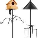 Bird Feeders Pole, House Pole 92 Inch, Adjustable Heavy Duty Feeder Stand Feeding Station with Sturdy Anchor Squirrel Proof Baffle for Watching (Bird Not Included)