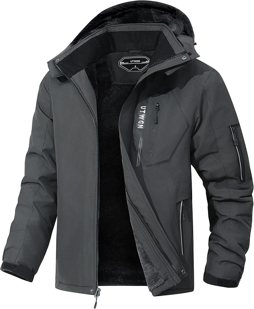 Men's Ski Jacket Winter Warm Snow Coat Waterproof Windbreaker Hooded Work Outerwear Snowboarding Jackets (Medium, Darkgrey)