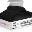 HOUSE DAY Velvet Hangers 20 Pack, Non-Slip Hangers with Tie Bar, Premium Standard Clothes Hanger Slim Felt Hanger 360 Swivel Hook for Closet Organized StorageElegance Black 72g/Pc
