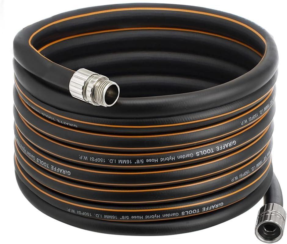 Giraffe Tools Garden Hose 5/8", Custom Length, Heavy Duty, No Kink, Flexible, Rubber Garden Hose, Leakproof Water Hose, 600 Burst PSI, 50ft Male to Female Hose