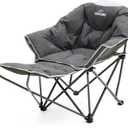 Upgrade Oversized Padded Comfy Camping Chair with Removable Leg Rest, Gray | Adjustable Cup Holder,Built-in Comfy Foam Armrest Supports,Heavy Duty Outdoor Round Folding Chair for Camping, Carry Bag