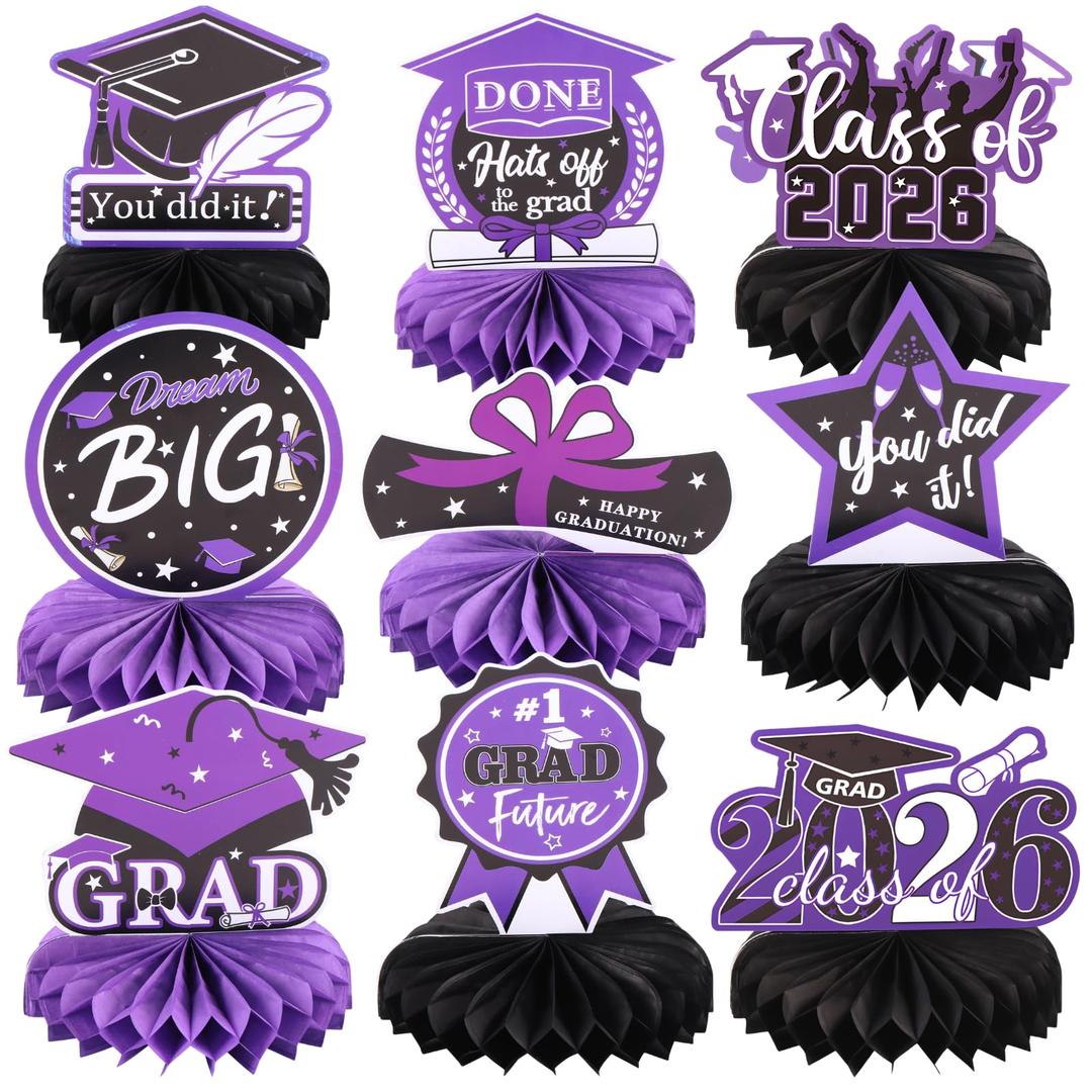 2 x 9pcs Congrats Grad Table Centerpieces for 2026 Graduation Party Table Decorations Class of 2026 You Did it Honeycomb Centerpieces Table Decors for 2026 Graduates Congratulation Party Supplies