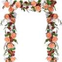 Lvydec 2 Pack Artificial Peony Flower Garland - 6ft Silk Peony Orange Flower Garland Arch Flower Vine for Wedding Party Table Decoration(Orange)