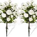 Lunmon 2 Pack 3ft Artificial Camellia Plants Tree 36" Faux Camellia Flower with Spike UV Resistant Realistic Fake Floral Blooming Bush for Indoor Outdoor Front Door Porch Backyard Garden, White