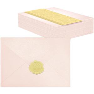 50 PCS Pearl Pink A7 Envelopes with Stickers, Shimmering 5x7 Envelopes for Invitations, Great for Wedding Invitation Cards, Birthday RSVP, Graduation, Baby Shower 5.25 x 7.25 inches